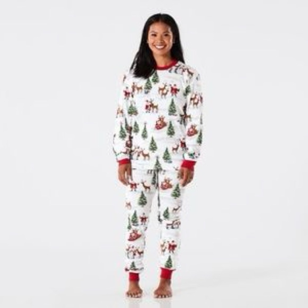 Pottery barn kids Festive adult Pajamas - White with Red Accents large